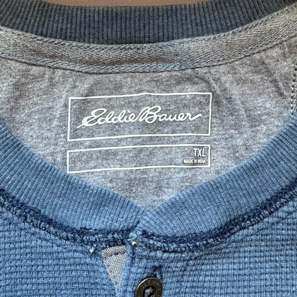 Eddie Bauer shirt mens TXL cotton blend long sleeve half button down blue - Picture 3 of 7